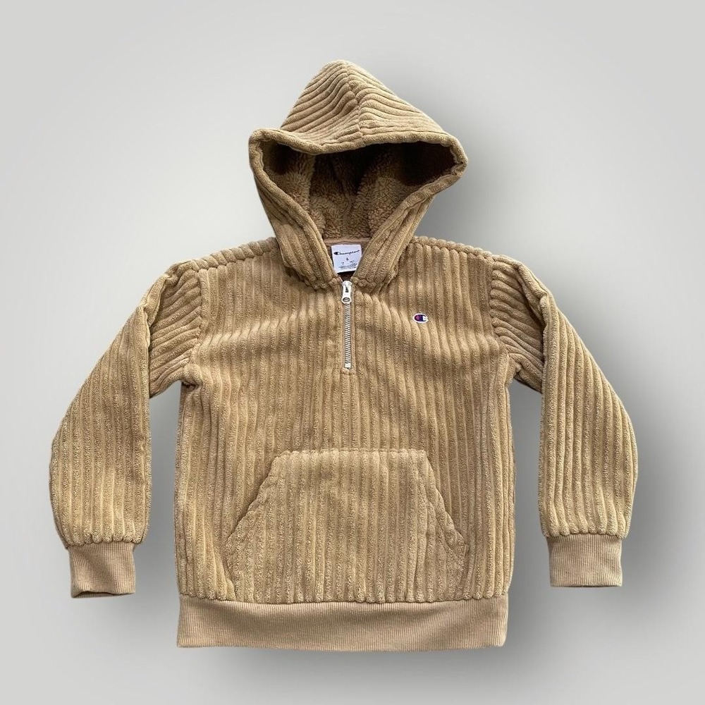 Champion Hoodie kids 6 Ribbed Sherpa Fleece 1/4 Zip Pullover Back Spellout